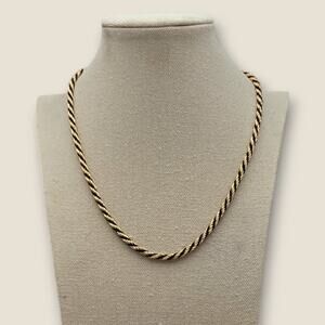 Gold and Black Enamel Twisted Rope Necklace – 1980s Vintage